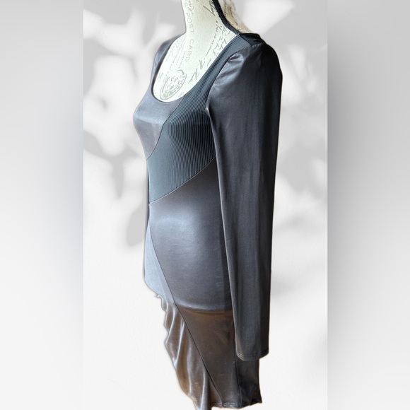 BeBe Sultry Leather-look & Mesh Cut-Out Dress, Scoop Neck Stretch Fabric (S) NWT - Picture 4 of 11